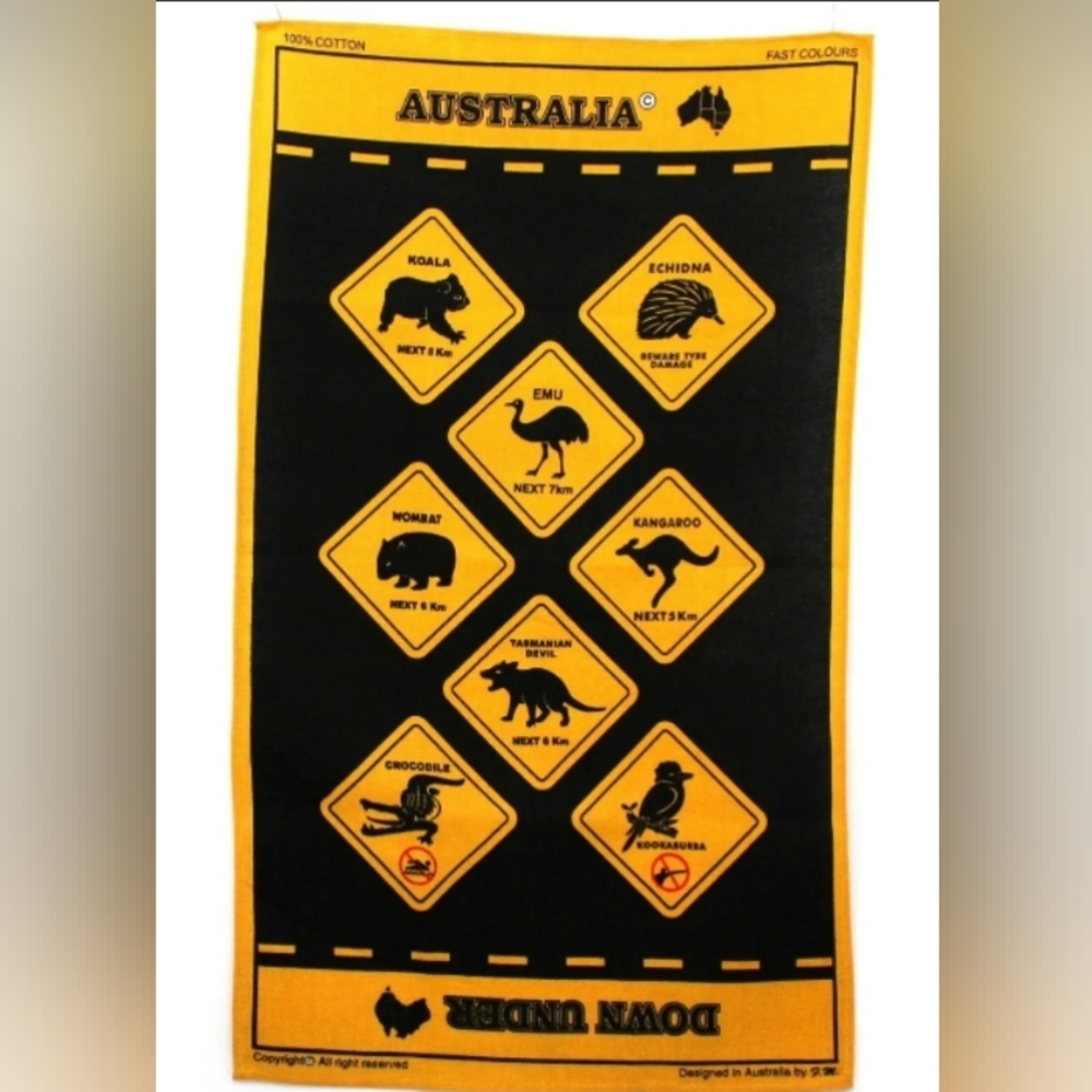 Tea Towel Australia Animal Wildlife Road Sign Souvenir Cotton Kangaroo Koala